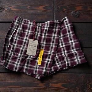 Pull&Bear Checkered Top in Burgundy and White